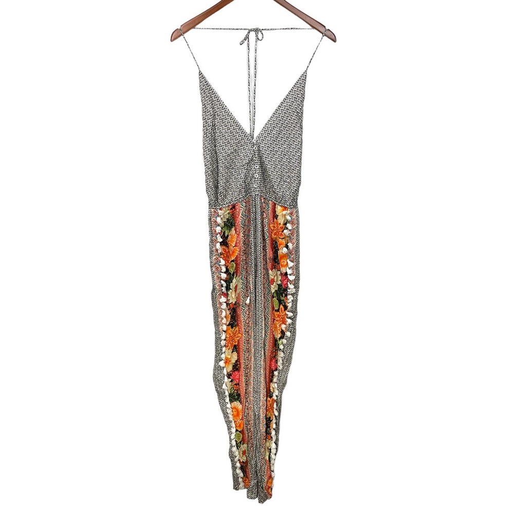 Farm Rio Halter Top Tassel Trim Jumpsuit Size Small